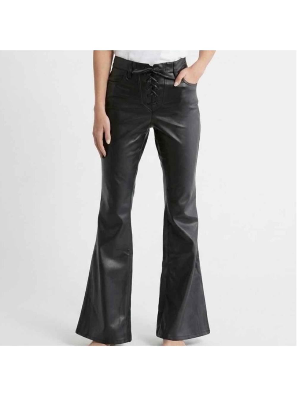 AFRM Astrid Black Vegan Leather Lace Up Flare Pants NWT Size 27